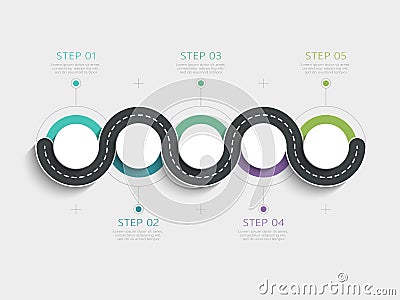 Winding road infographic template with a phased structure Vector Illustration