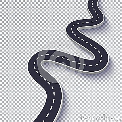 Winding Road Isolated Transparent Special Effect. Road way location infographic template. EPS 10 Vector Illustration