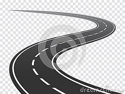 Winding road. Journey traffic curved highway. Vector Illustration