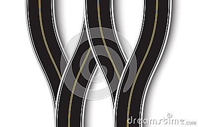 Winding Road Junction on a White Isolated Background. Top View. Highway infographic template. EPS 10 Vector Illustration