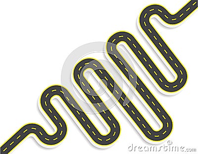 A winding road with markings. Top view with shadow. It is located diagonally. illustration Vector Illustration