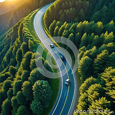 A winding road in the middle of the Cartoon Illustration