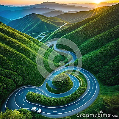 A winding road in the middle of the Cartoon Illustration