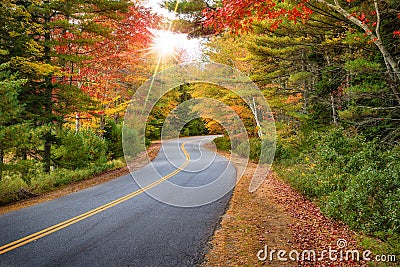 Winding road in New England fall foliage Stock Photo