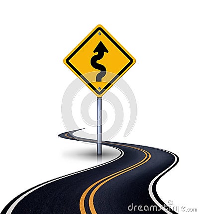 Winding road with a sign winding road Stock Photo