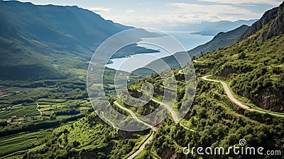 Winding Road To A Lush Mountain Lake: A Captivating Journey Stock Photo