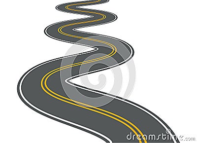 Winding road vector highway path long street asphalt isolated perspective road way journey illustration Vector Illustration