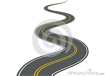 Winding road vector highway path long street asphalt isolated perspective road way journey illustration Vector Illustration