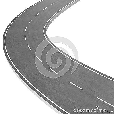 Winding Road on White Background. Road way location infographic template. Two-way road bending on a white Stock Photo