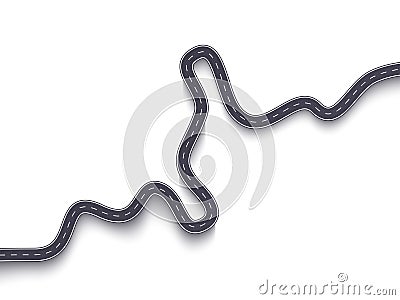 Winding Road on a White Isolated Background. Travel and Journey route creative banner. EPS 10 Vector Illustration