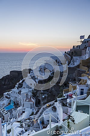 Winding stairs going down to Aegan Sea, Santorini Island -Greece Stock Photo