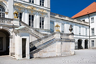 Winding stone staircase with guard house Stock Photo