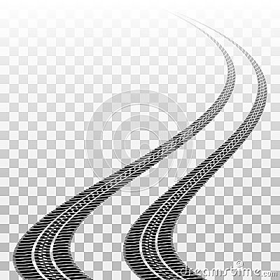 Winding tire tracks on transparent Vector Illustration