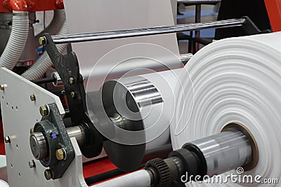 Winding unit of extrusion plastic film blowing machine Stock Photo