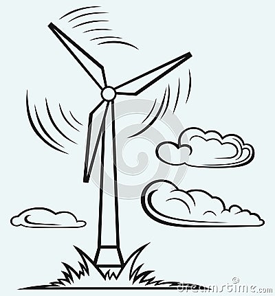 Windmill and clouds Vector Illustration