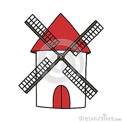 Windmill doodle icon, vector color line illustration Vector Illustration