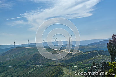 Windmill electric generator tower in Portugal Stock Photo