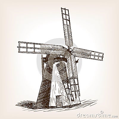 Windmill hand drawn sketch vector Vector Illustration