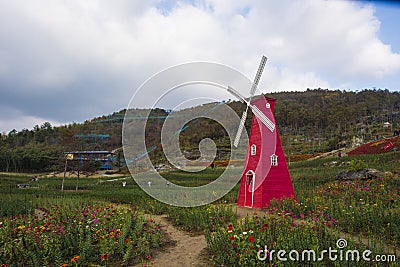A windmill in huangshan west of huangshan, anhui province Editorial Stock Photo