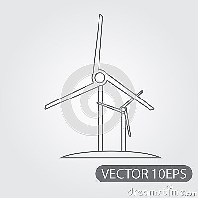 Windmill icon black and white outline drawing. Modern technologies. Alternative energy sources Stock Photo