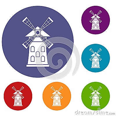 Windmill icons set Vector Illustration