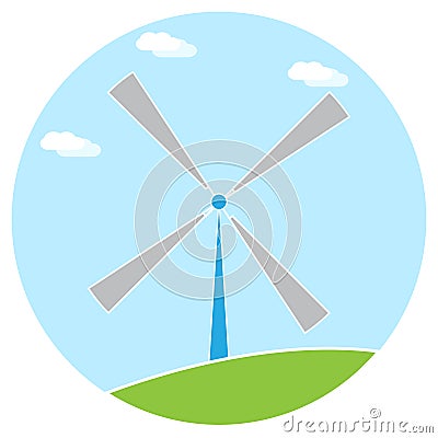 Windmill illustration blue sky green grass white background Vector Illustration