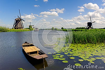 Windmill landscape at Kinderdijk The Netherlands Stock Photo