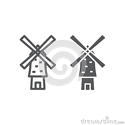 Windmill line and glyph icon, energy and wind, mill sign, vector graphics, a linear pattern on a white background. Vector Illustration