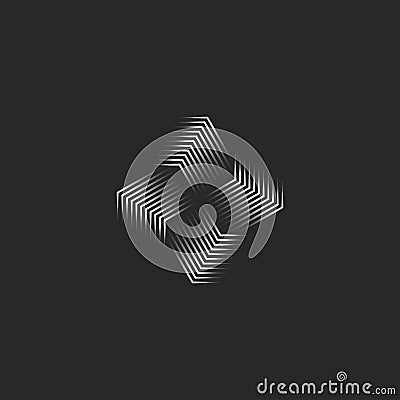 Windmill logo creative 3d infinity shape black and white thin lines, cyber sign futuristic geometric form Vector Illustration