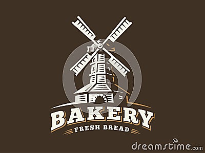 Windmill logo - vector illustration. Bakery emblem on dark background Vector Illustration