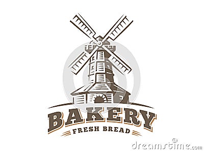 Windmill logo - vector illustration. Bakery emblem on white background Vector Illustration