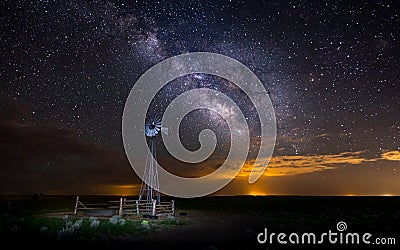 Windmill and The Milky Way Stock Photo
