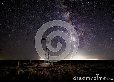 Windmill and The Milky Way Stock Photo