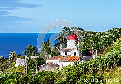 Windmill Moinho do Pico Vermelho, Ajuda da Bretanha, SÃ£o Miguel Island, Azores, Portugal, Europe Stock Photo