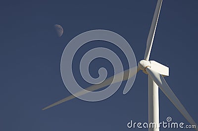 Windmill and moon Stock Photo