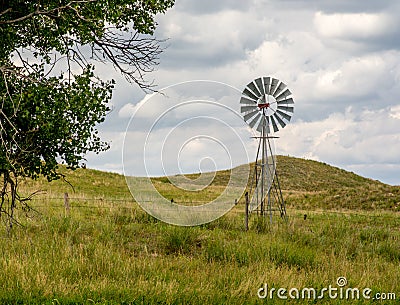 Windmill in Nebraska Sandhills Stock Photo