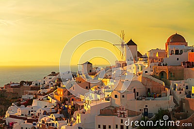 Windmill of Oia at sunset, Santorini Stock Photo