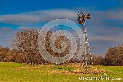 Windmill on the Oklahoma Prairie Stock Photo