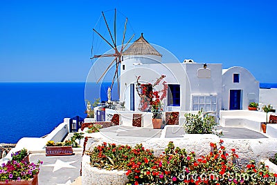 Windmill on Santorini island Stock Photo