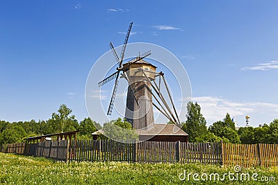 The windmill the second half of the 19th century, was relocated from the village Kochemleva of Kashinsky district of Tver region. Editorial Stock Photo