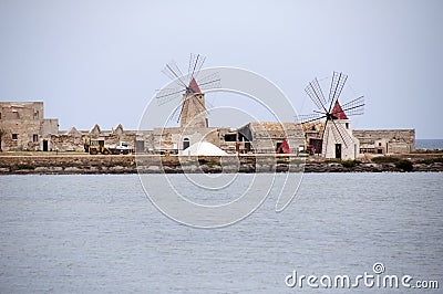Windmill in Sicily, Italy Stock Photo