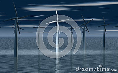 Windmill in the spotlight Stock Photo