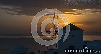 Windmill at sunset, Santorini Editorial Stock Photo