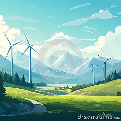 Windmill turbine environment technology alternative power wind landscape electricity ecological energy renewable nature Stock Photo