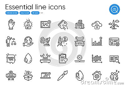 Windmill turbine, Wallet and Work home line icons. For website, printing and application. Vector Vector Illustration