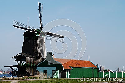 Windmill at Zaanse Schans, Holland Stock Photo