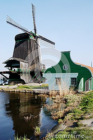 Windmill at Zaanse Schans, Holland Stock Photo