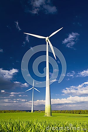 Windmills against a blue sky Stock Photo