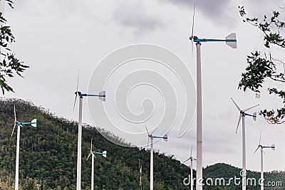 Windmills at Chang Hua Man Royal Project Near Hua-Hin, Thailand Stock Photo