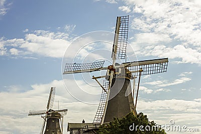 Windmills De Ster and De Lelie in Nethelands Editorial Stock Photo